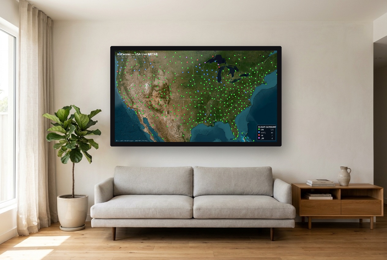 AirCanvas mounted on a living-room wall