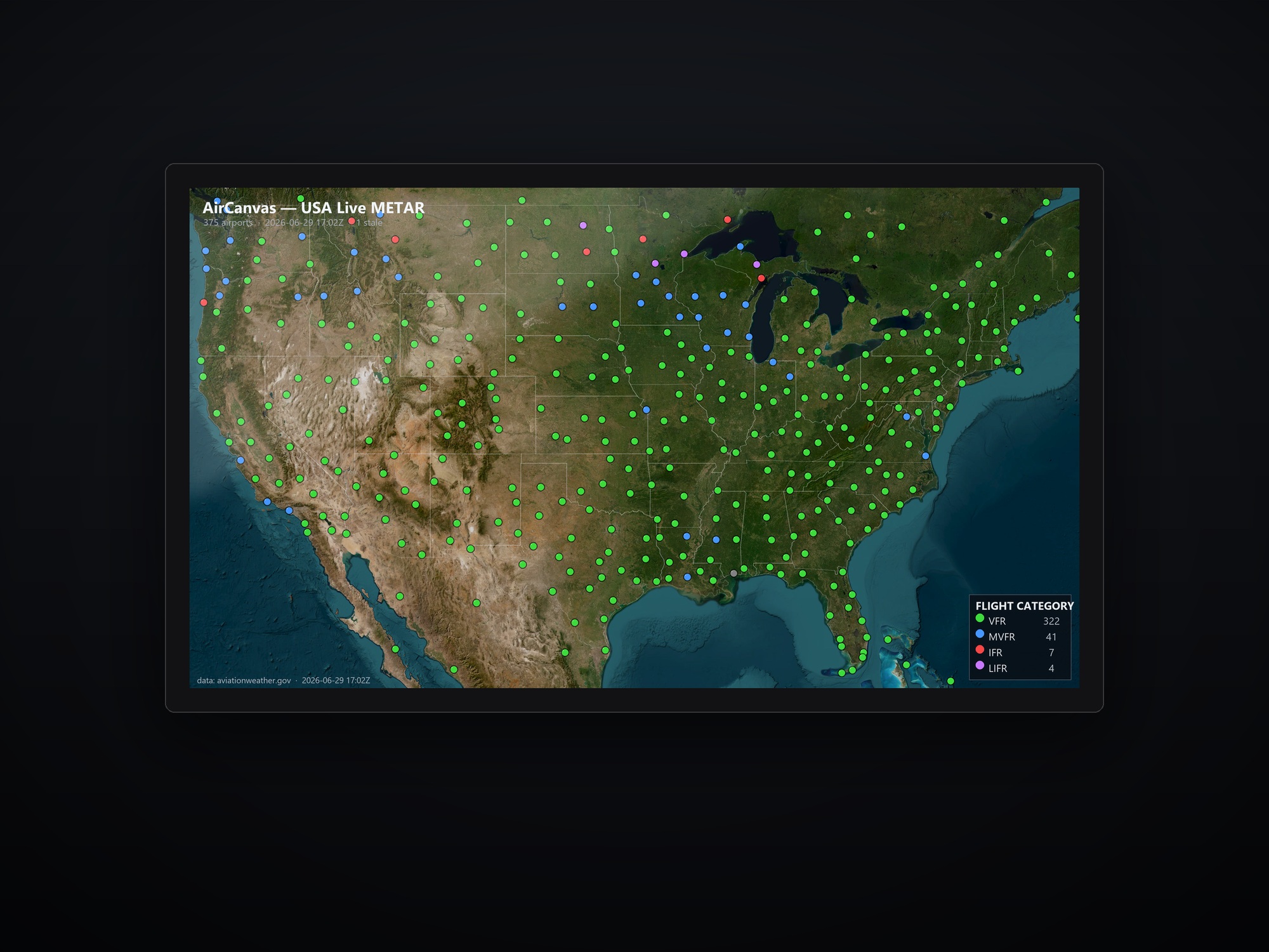 Close-up of an AirCanvas map on a screen