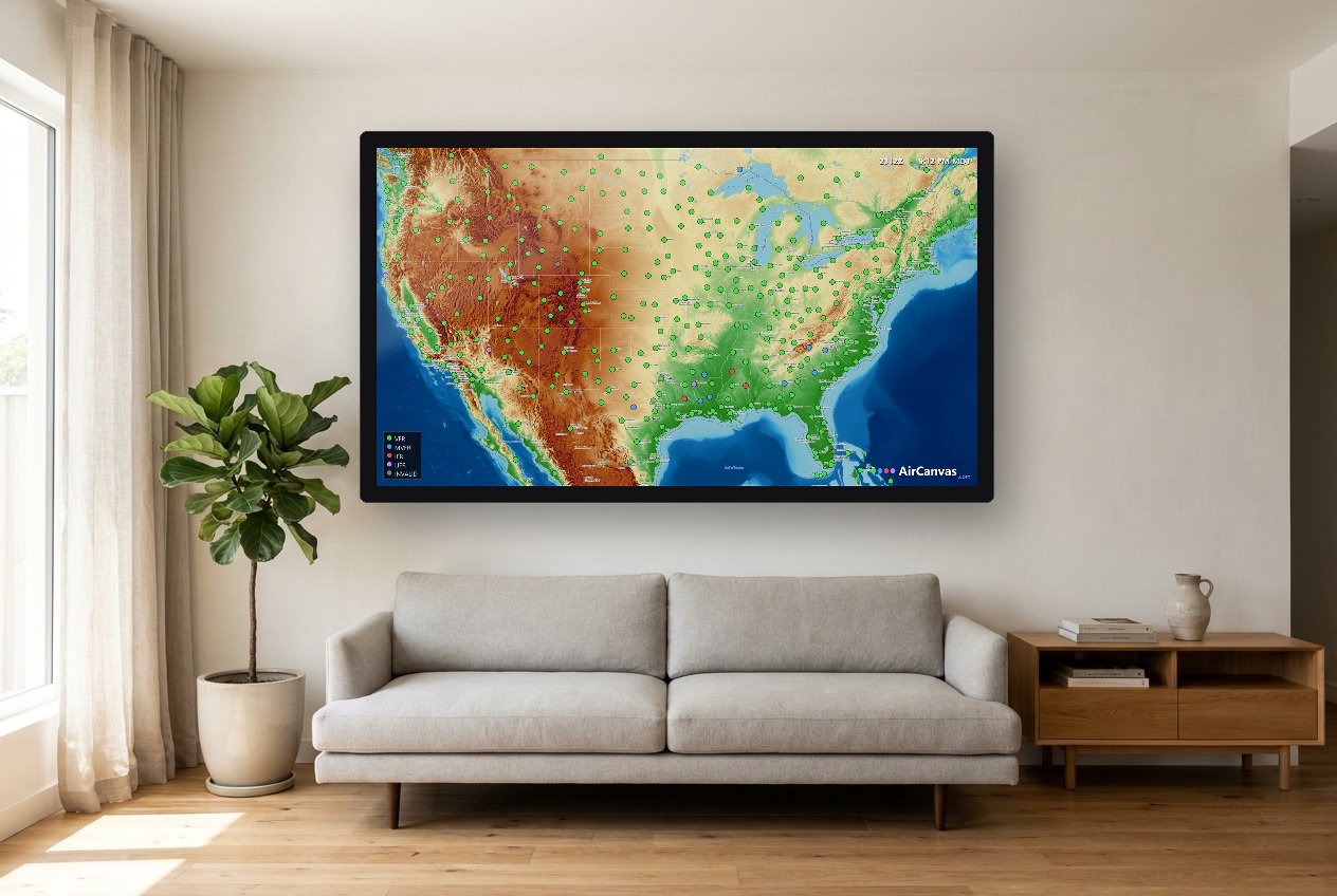 AirCanvas in a room, wide shot